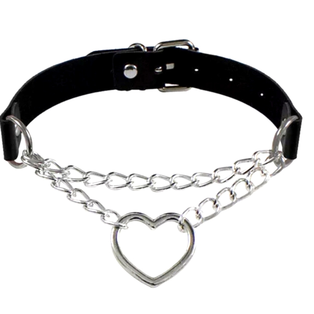 PU Leather Choker Necklace Adjustable Heart Chain Neck Collar Goth Punk